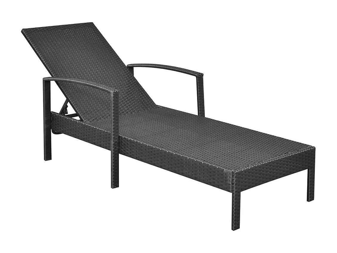 Chaise longue avec coussin Résine tressée Noir