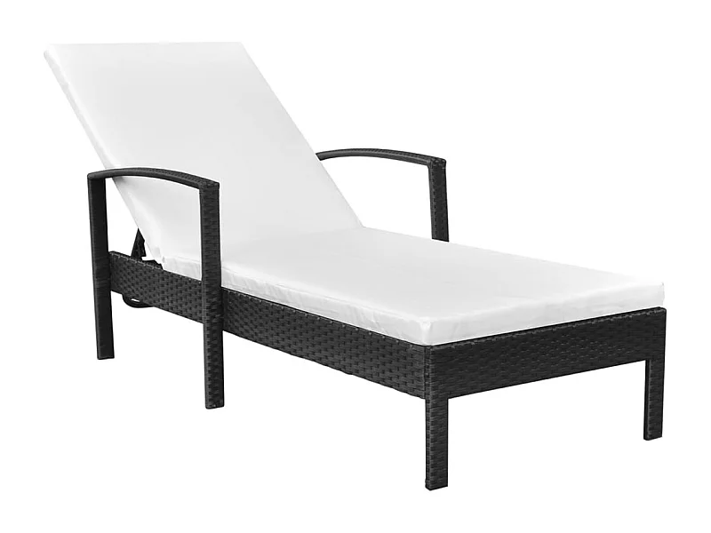 Chaise longue avec coussin Résine tressée Noir