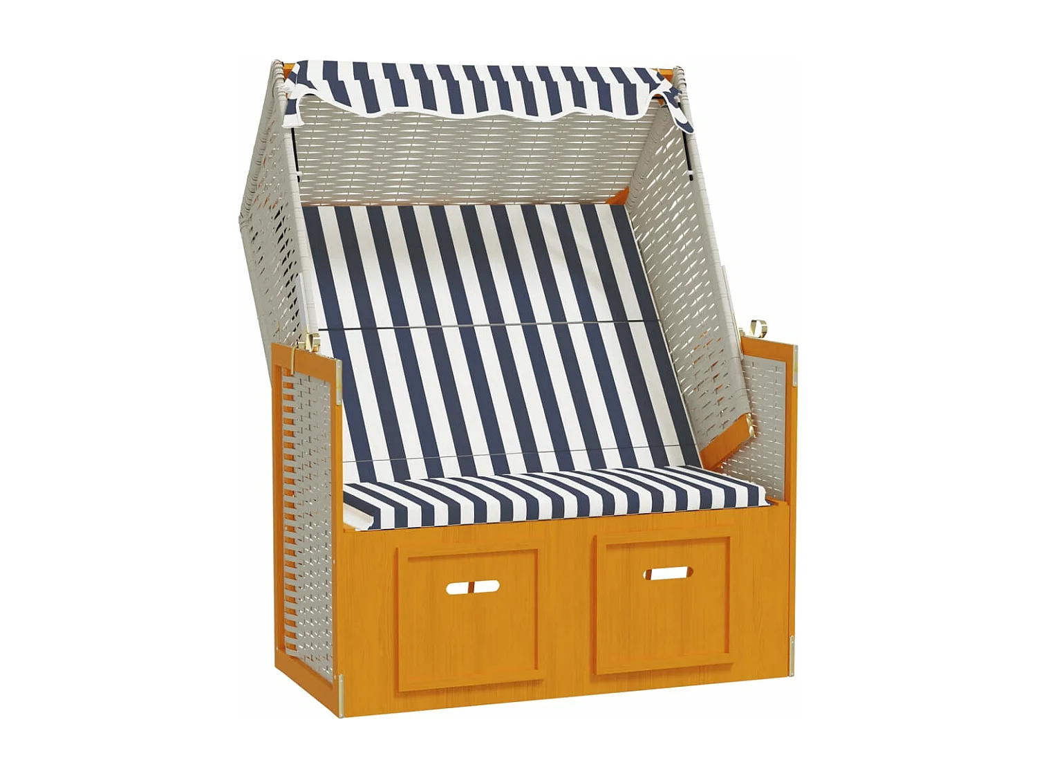 Strandkorb avec auvent résine tressée et bois solide blanc bleu