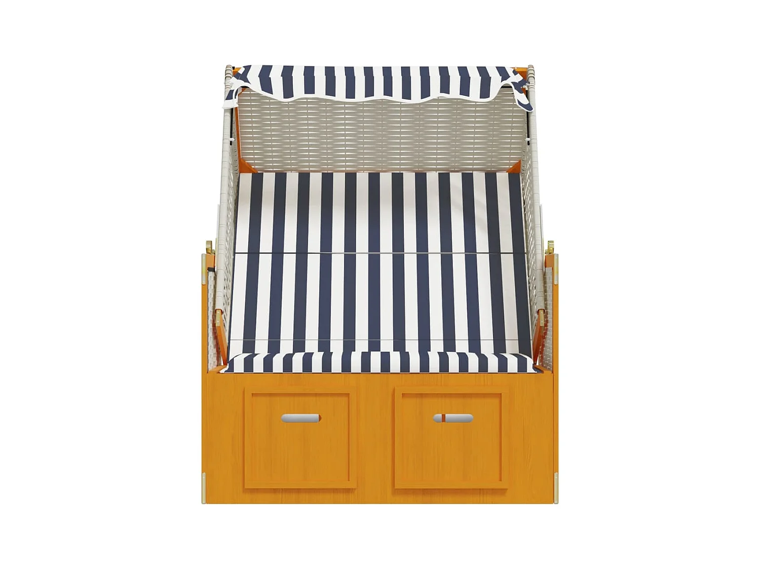 Strandkorb avec auvent résine tressée et bois solide blanc bleu