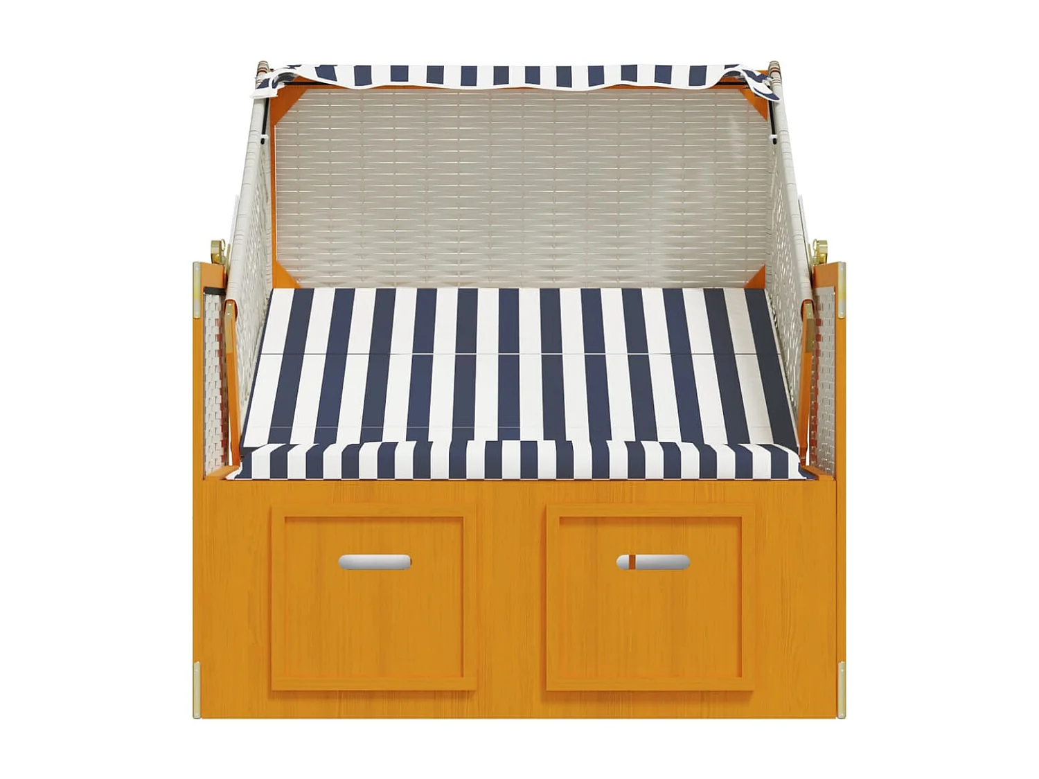 Strandkorb avec auvent résine tressée et bois solide blanc bleu