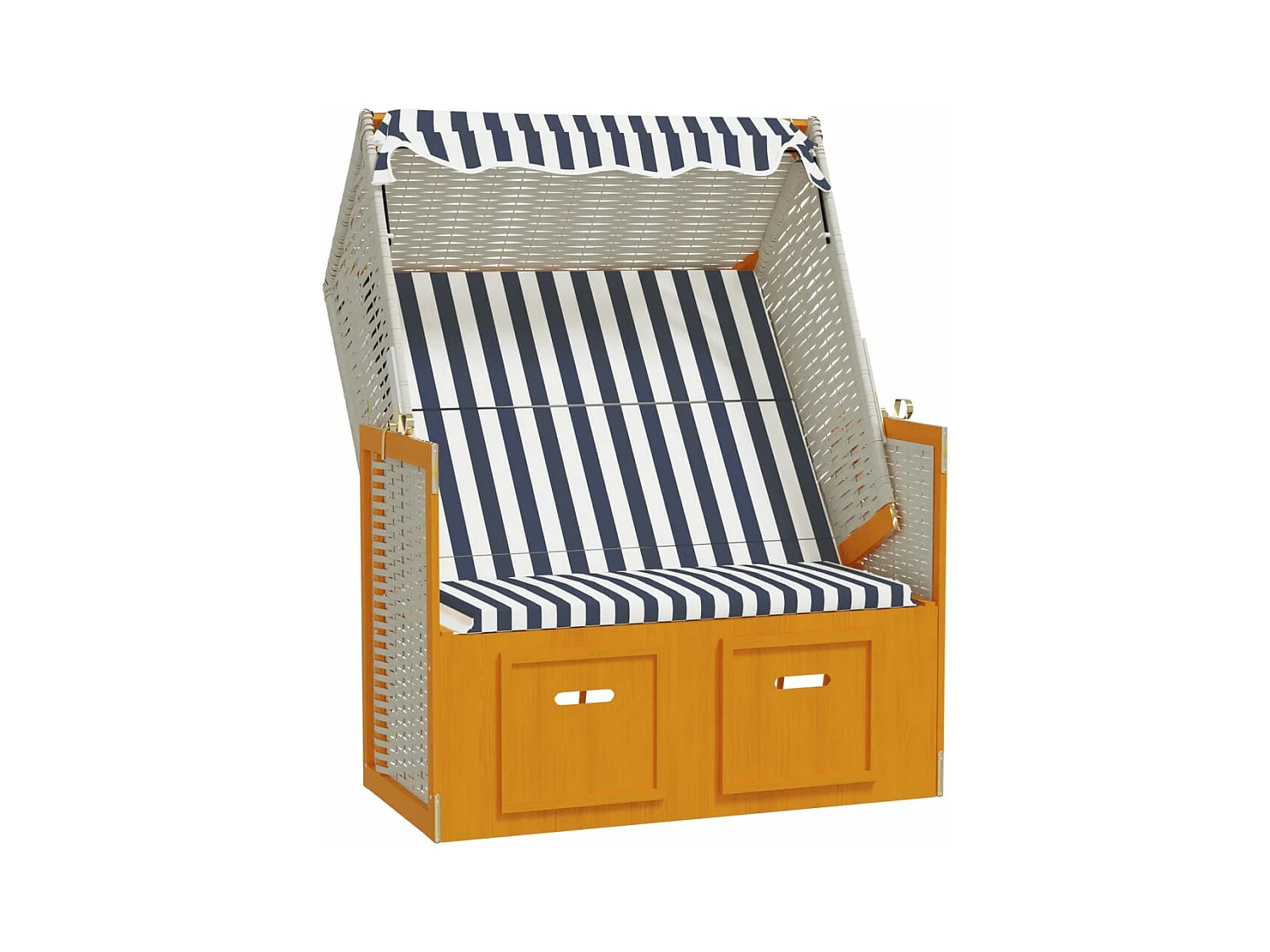 Strandkorb avec auvent résine tressée et bois solide blanc bleu