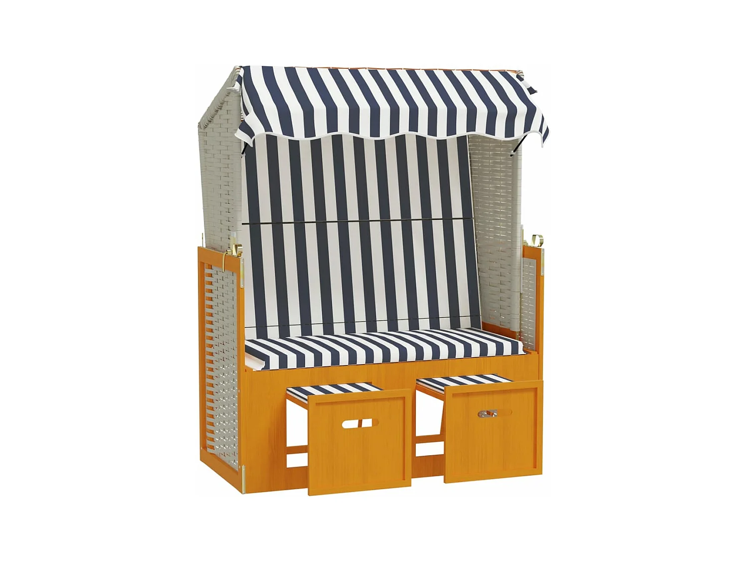 Strandkorb avec auvent résine tressée et bois solide blanc bleu