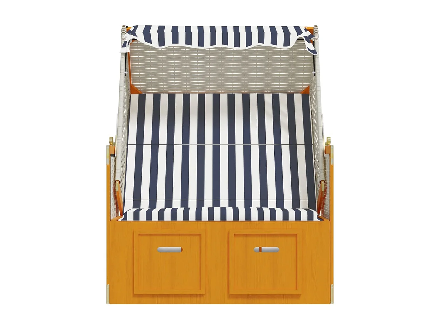 Strandkorb avec auvent résine tressée et bois solide blanc bleu