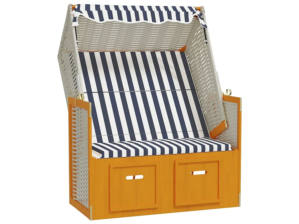 Strandkorb avec auvent résine tressée et bois solide blanc bleu