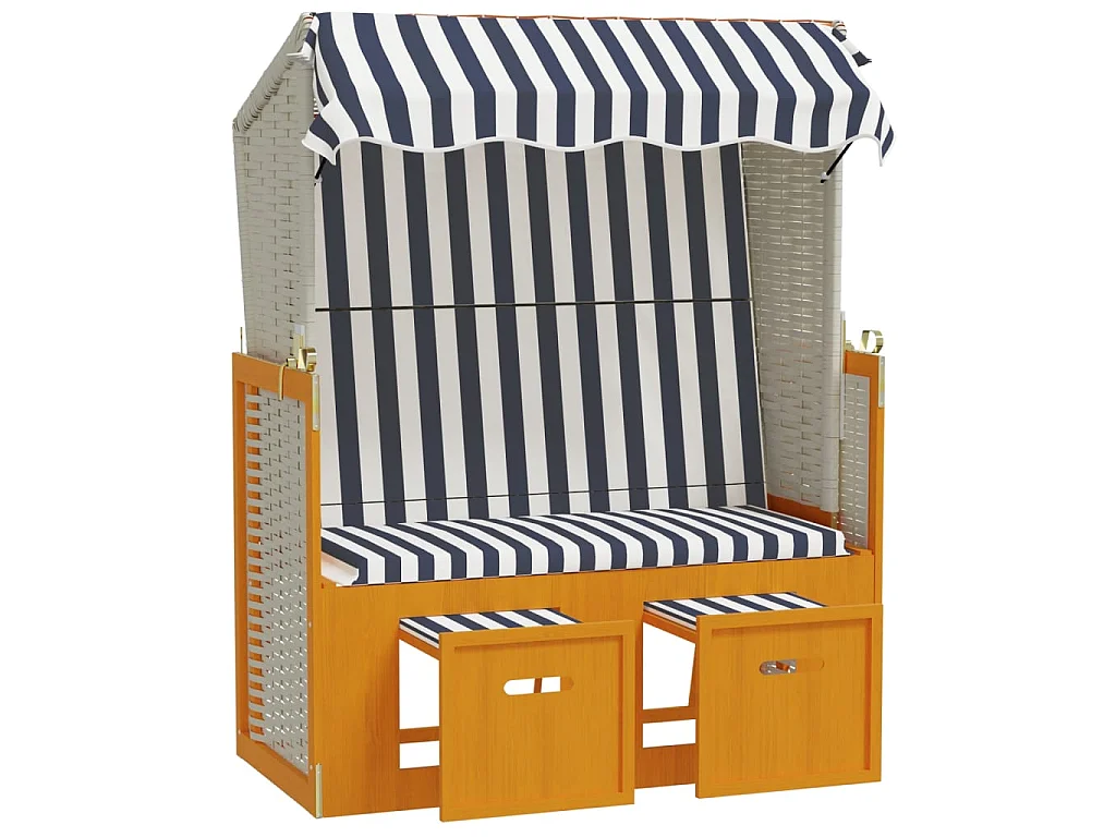 Strandkorb avec auvent résine tressée et bois solide blanc bleu