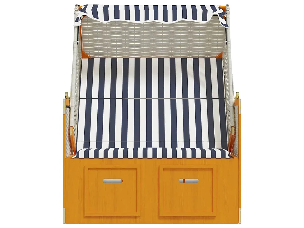 Strandkorb avec auvent résine tressée et bois solide blanc bleu