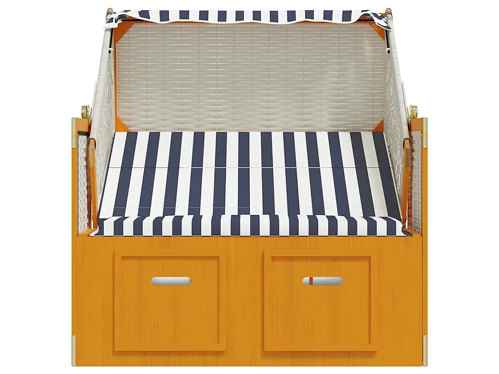 Strandkorb avec auvent résine tressée et bois solide blanc bleu