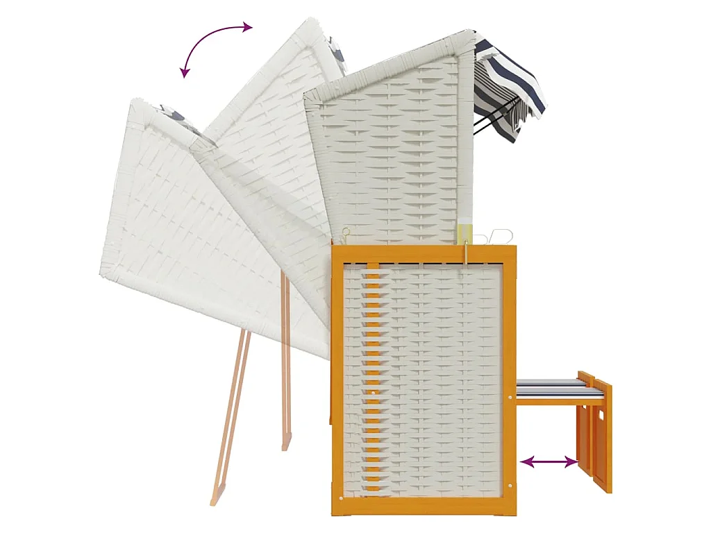 Strandkorb avec auvent résine tressée et bois solide blanc bleu