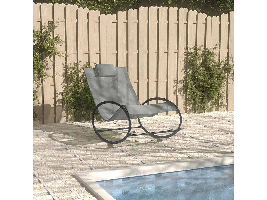 Chaise longue avec oreiller acier et textilène gris