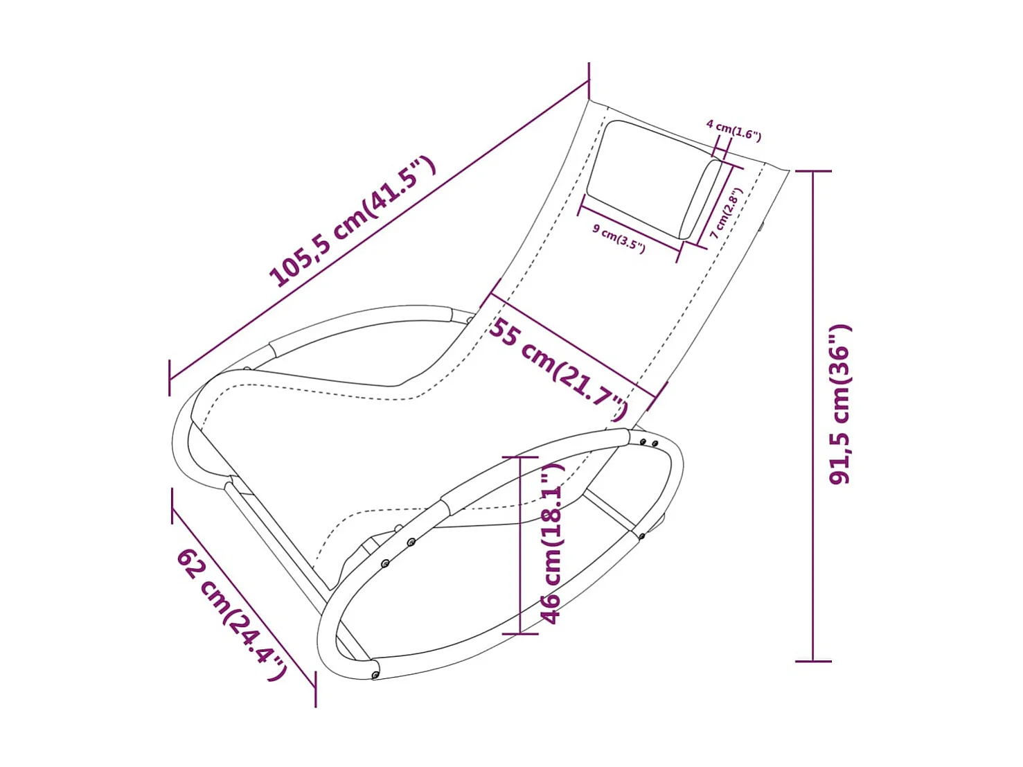 Chaise longue avec oreiller acier et textilène gris