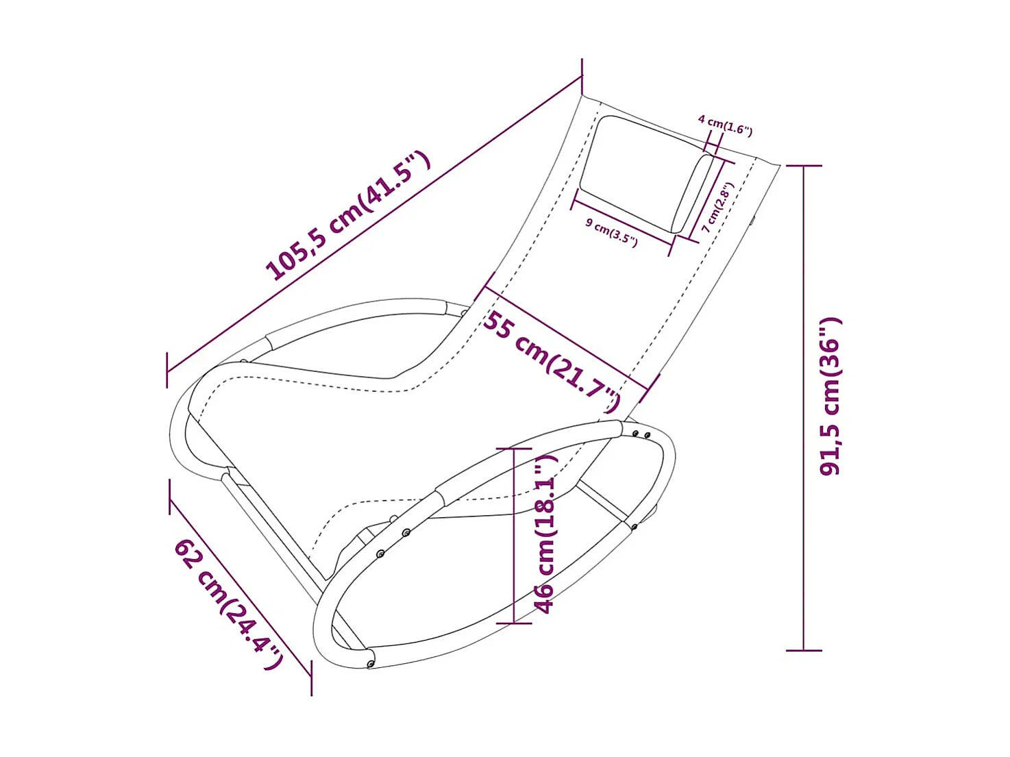 Chaise longue avec oreiller acier et textilène gris
