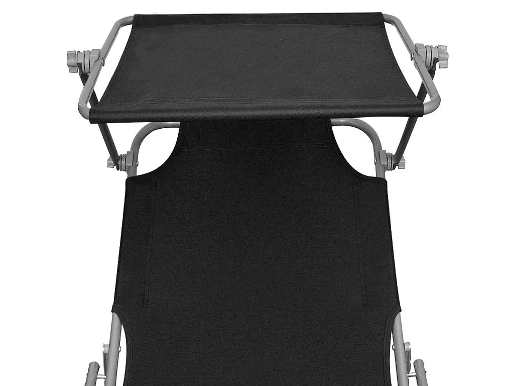 Chaise longue pliable avec auvent acier et tissu noir