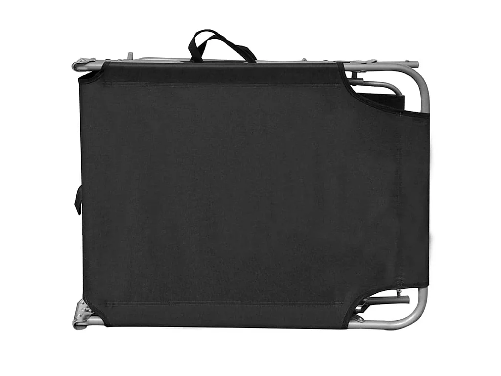 Chaise longue pliable avec auvent acier et tissu noir