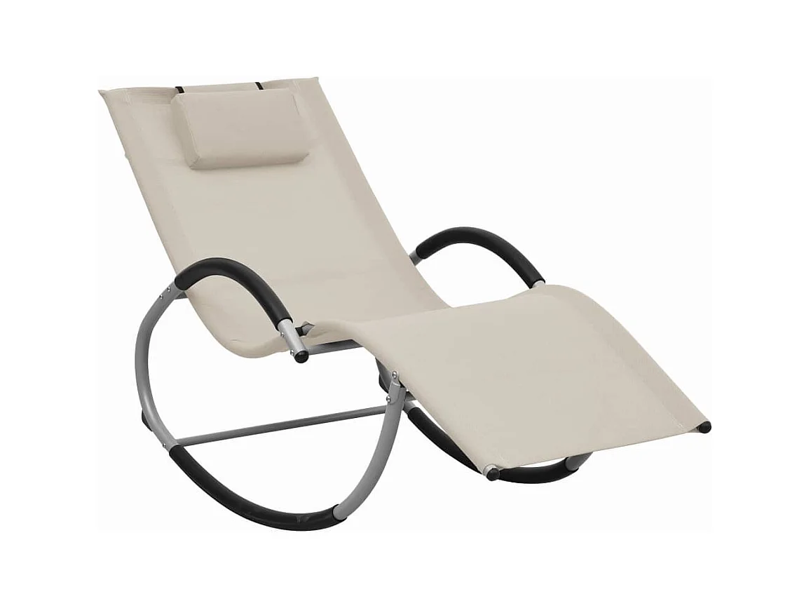Chaise longue avec oreiller Crème Textilène