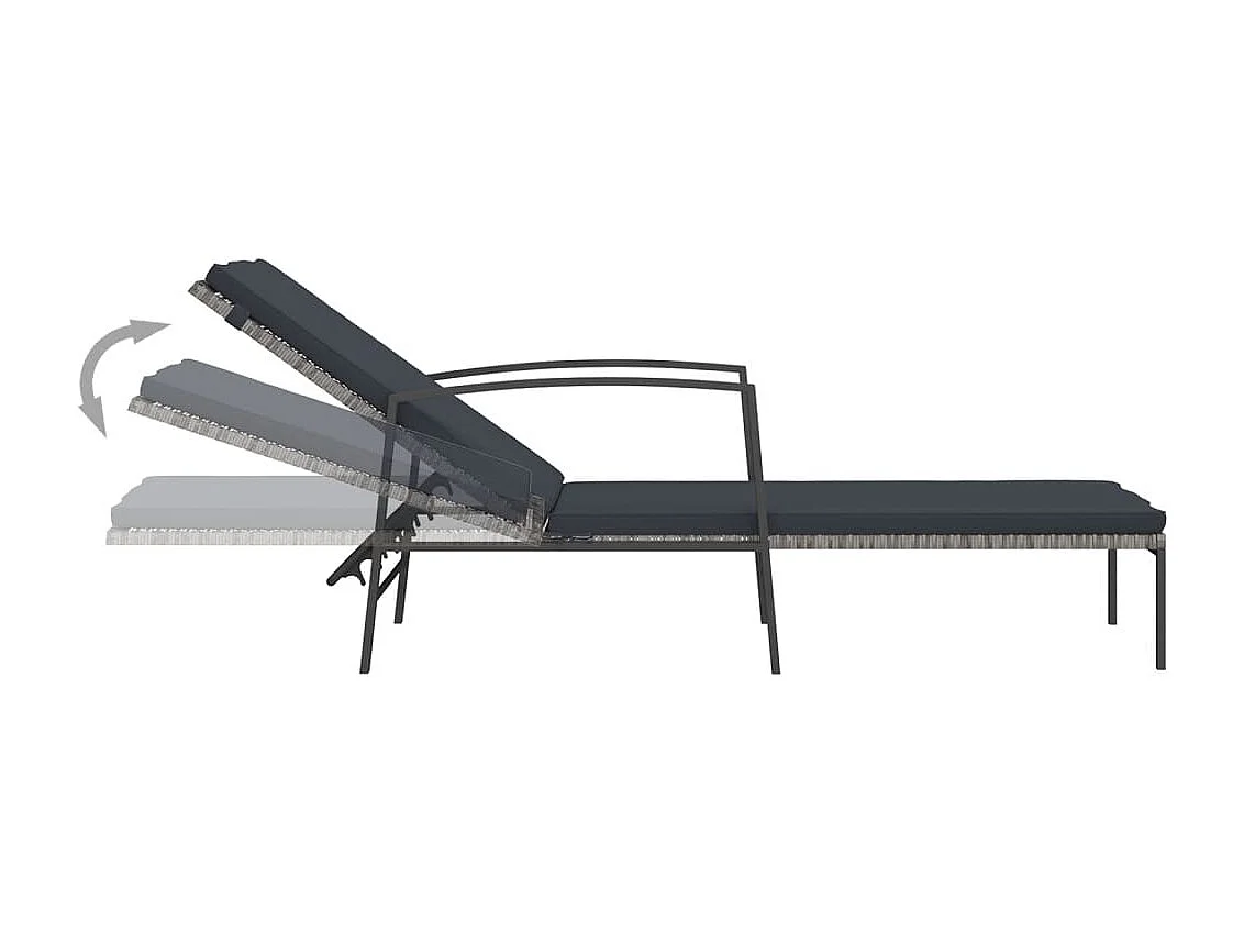 Chaise longue de jardin avec coussin Résine tressée Gris