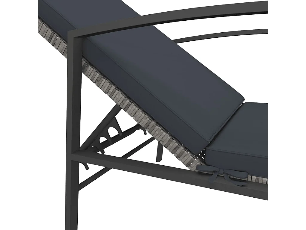 Chaise longue de jardin avec coussin Résine tressée Gris