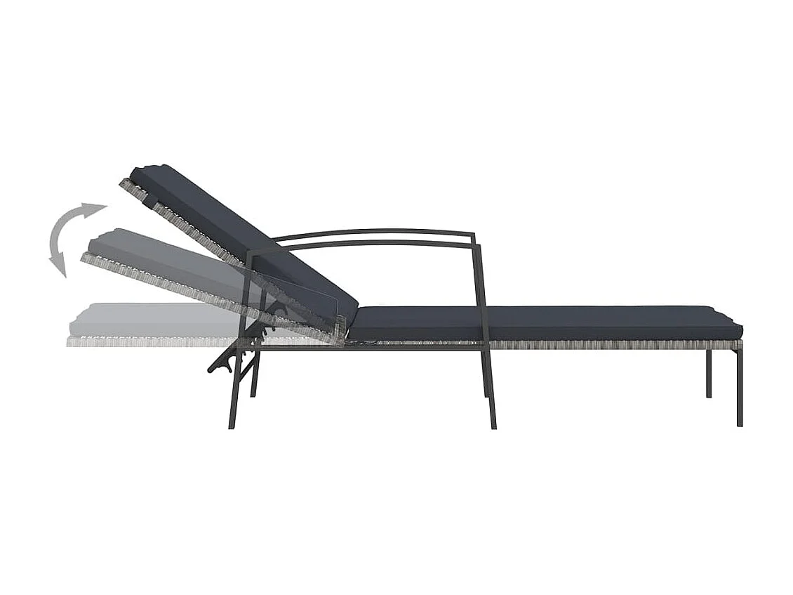 Chaise longue de jardin avec coussin Résine tressée Gris