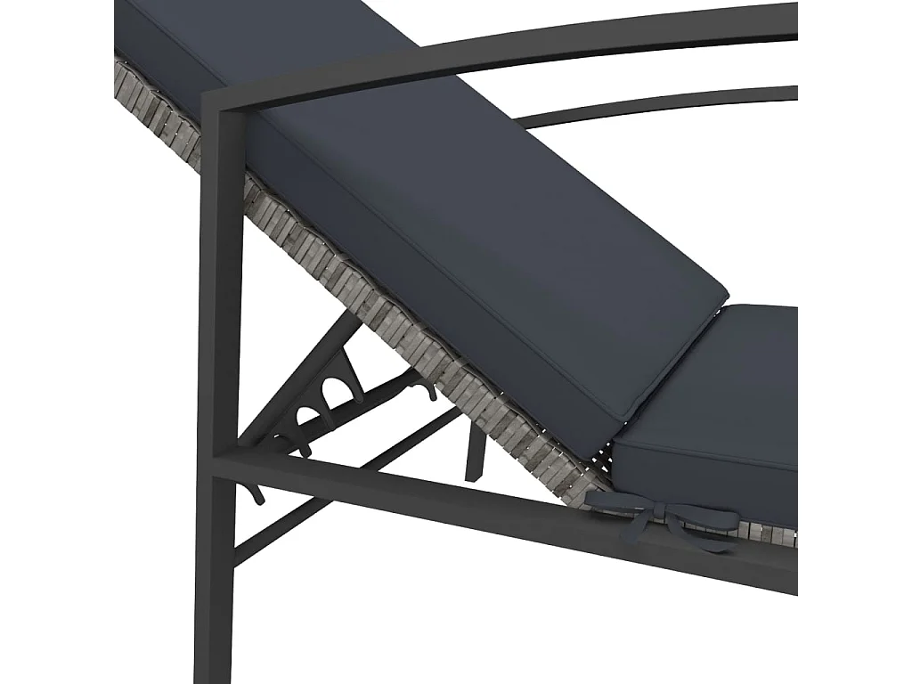Chaise longue de jardin avec coussin Résine tressée Gris