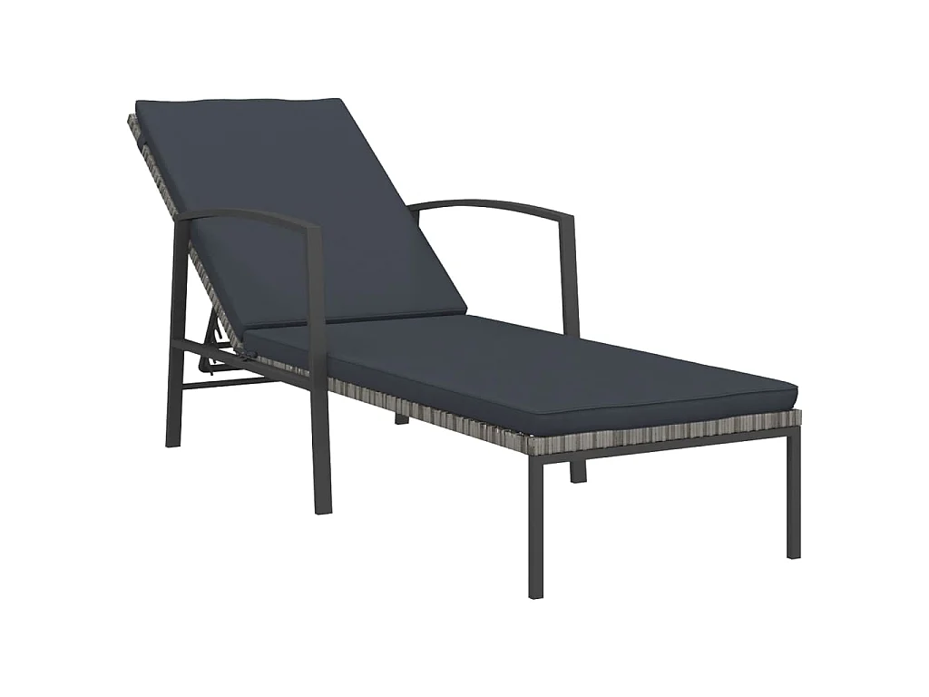 Chaise longue de jardin avec coussin Résine tressée Gris