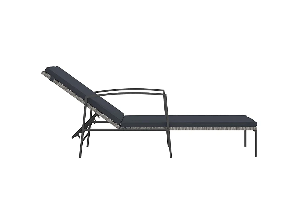 Chaise longue de jardin avec coussin Résine tressée Gris
