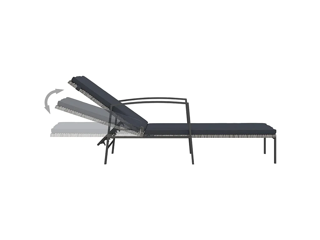 Chaise longue de jardin avec coussin Résine tressée Gris