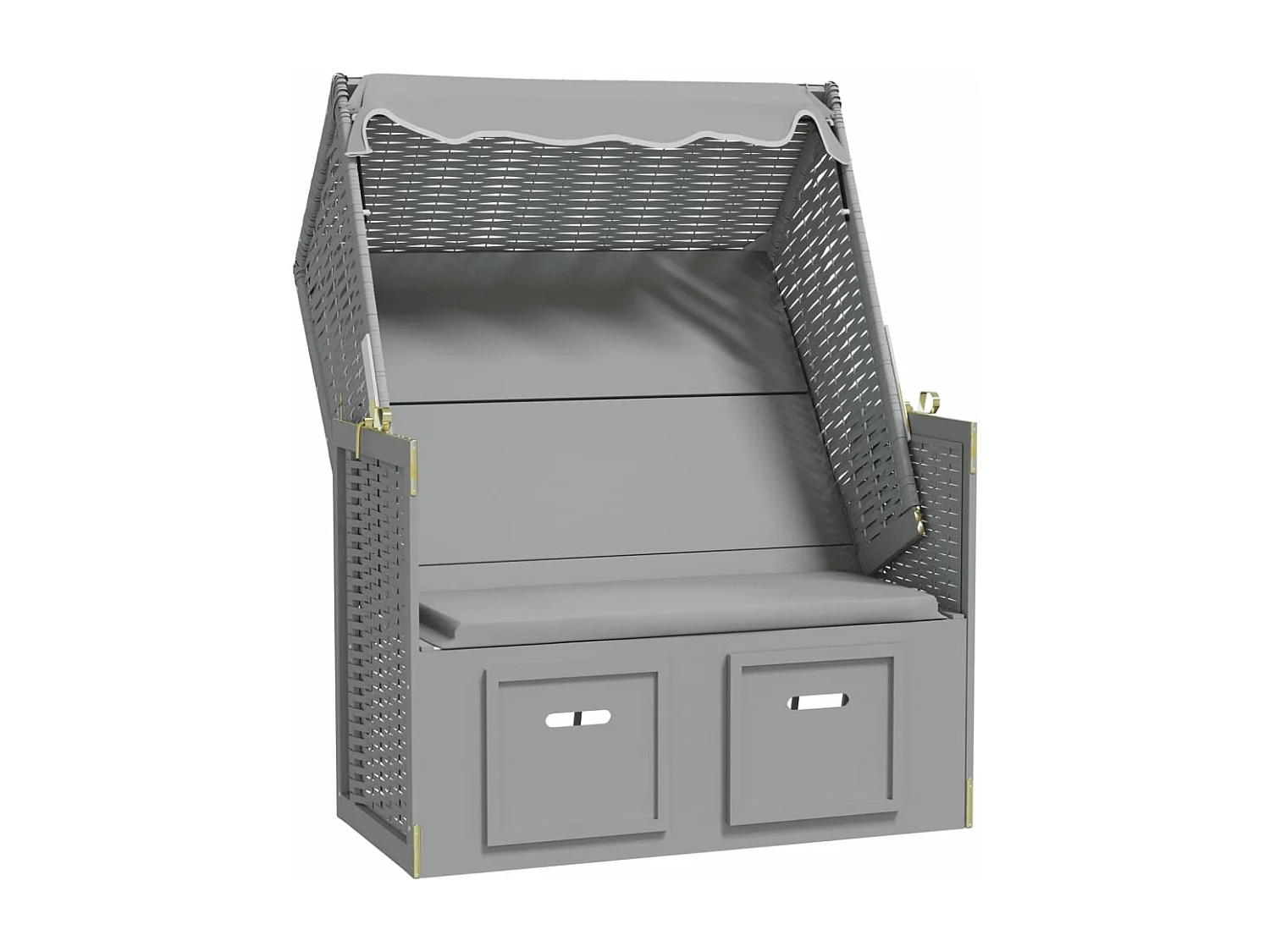 Strandkorb mit Dach Poly Rattan und Massivholz Grau