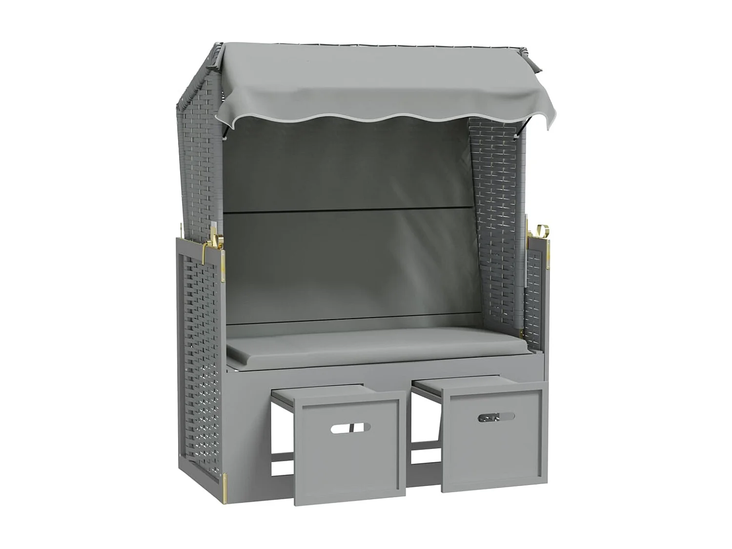 Strandkorb mit Dach Poly Rattan und Massivholz Grau