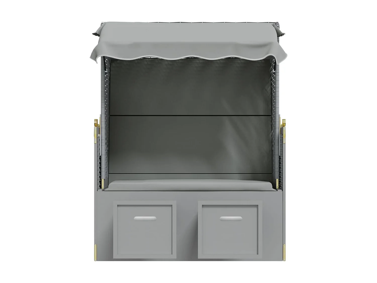 Strandkorb mit Dach Poly Rattan und Massivholz Grau