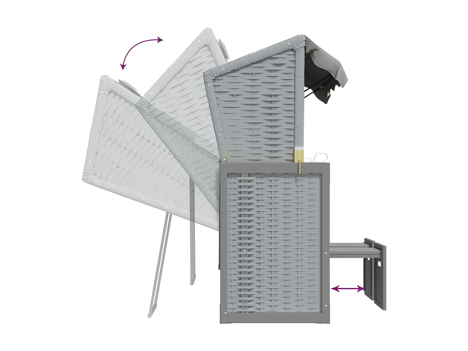 Strandkorb mit Dach Poly Rattan und Massivholz Grau