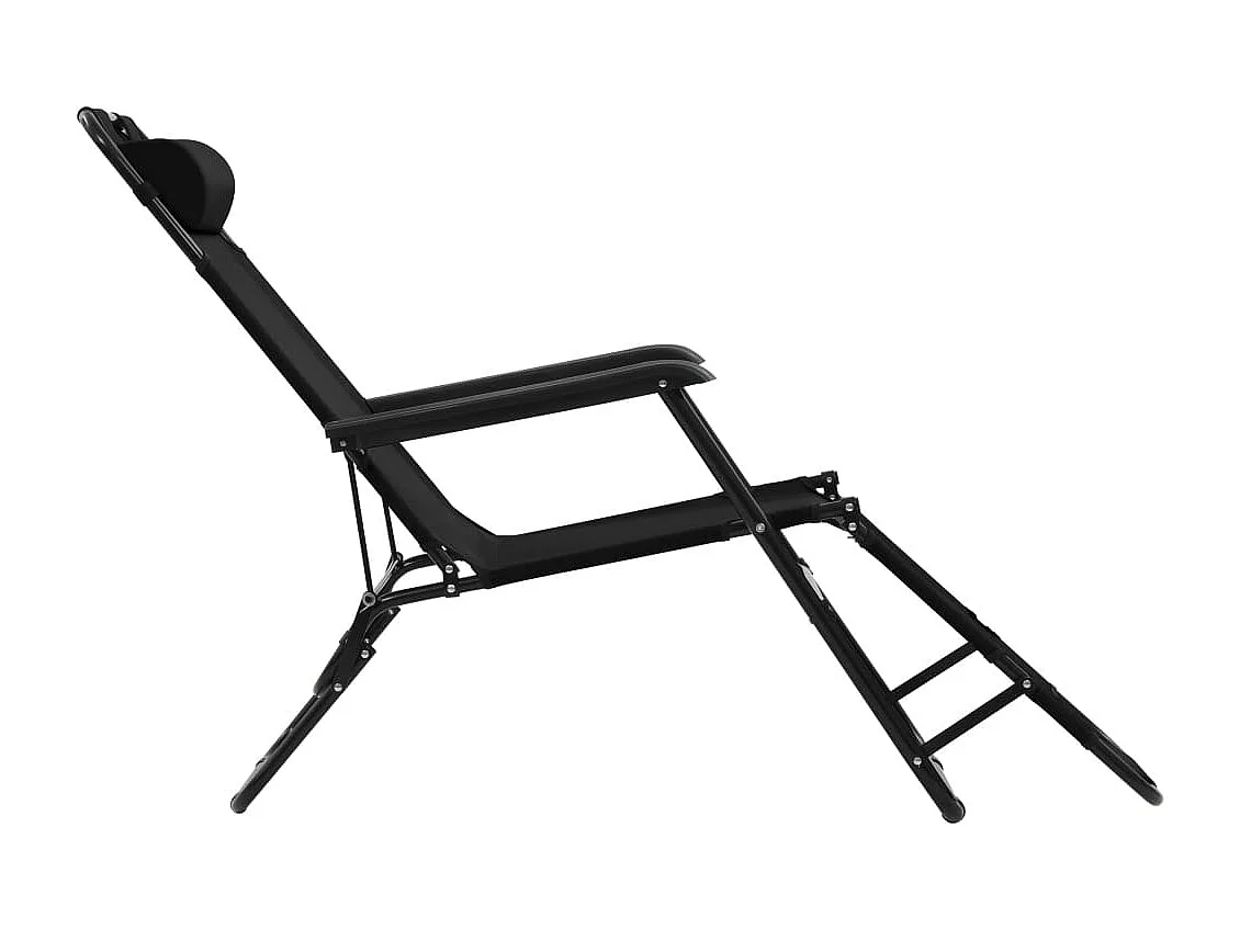 Chaises longues pliables 2 pcs avec repose-pied Acier Noir