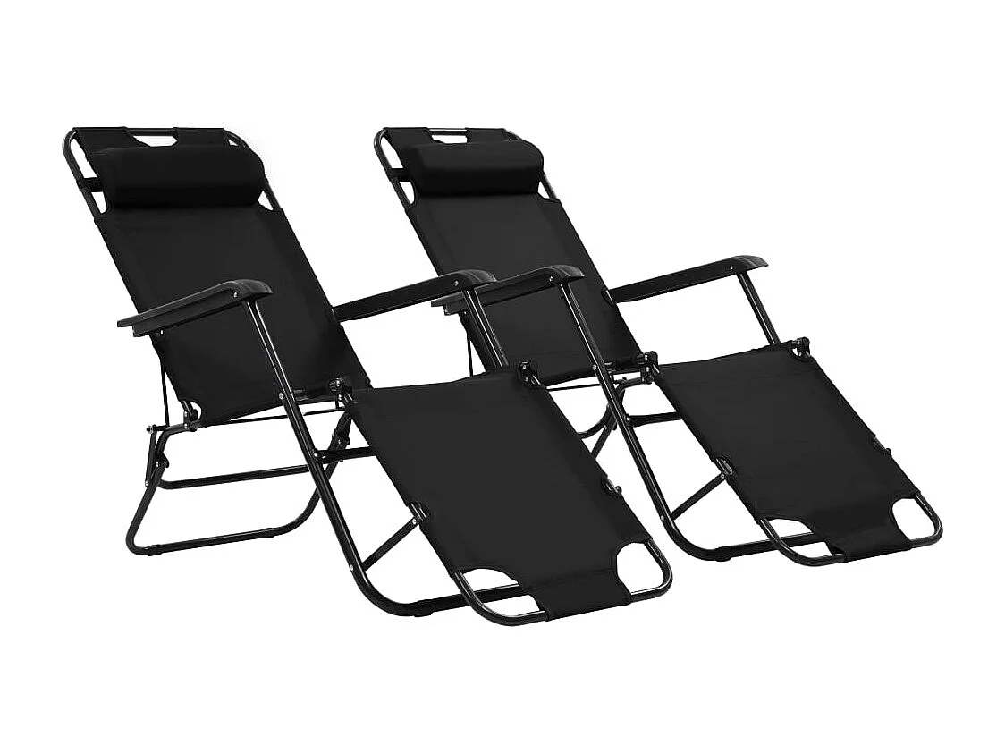 Espreguiçadeiras dobráveis com apoios de pé 2 pcs aço preto