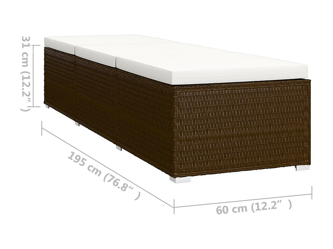 Chaise longue de jardin table à thé 3 pcs Résine tressée Marron