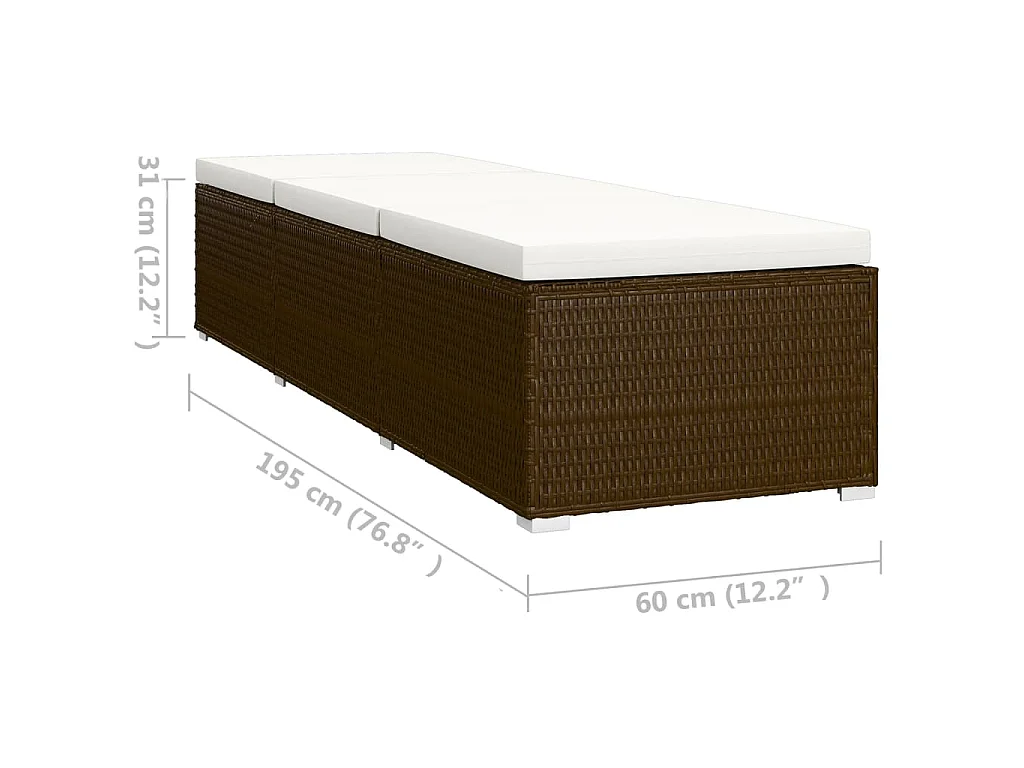 Lettini Prendisole con Tavolino 3 pz in Polyrattan Marrone