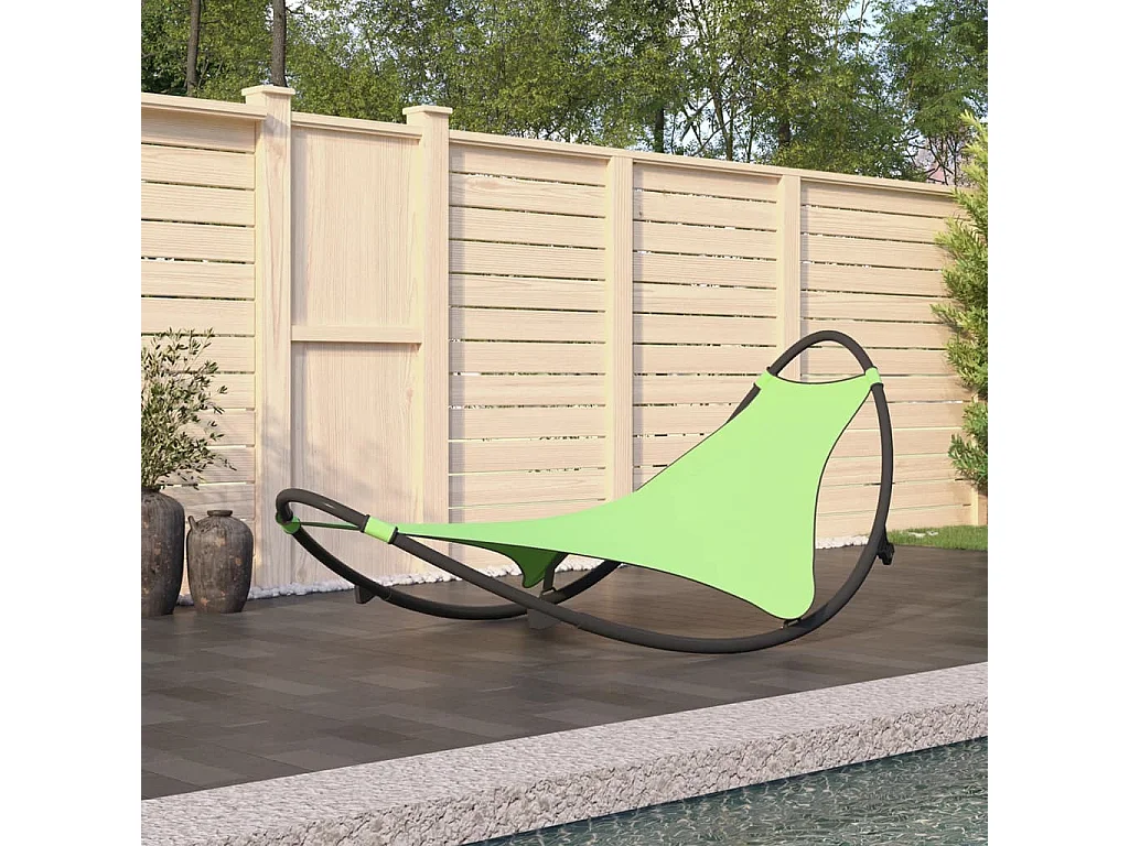 Chaise longue à bascule avec roues Acier et textilène Vert