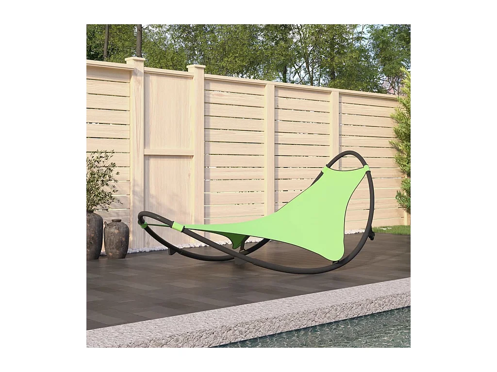 Chaise longue à bascule avec roues Acier et textilène Vert