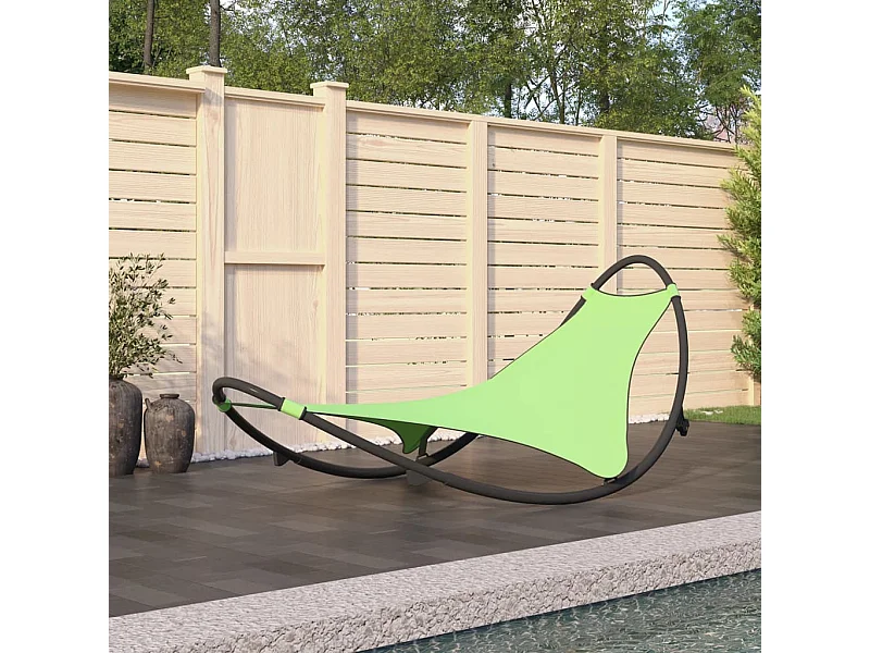 Chaise longue à bascule avec roues Acier et textilène Vert
