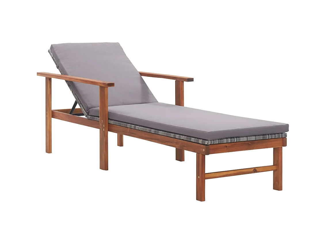 Chaise longue et coussin Résine tressée et bois d'acacia Gris