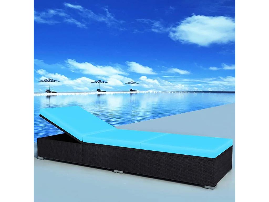 Chaise longue avec coussin Résine tressée Noir