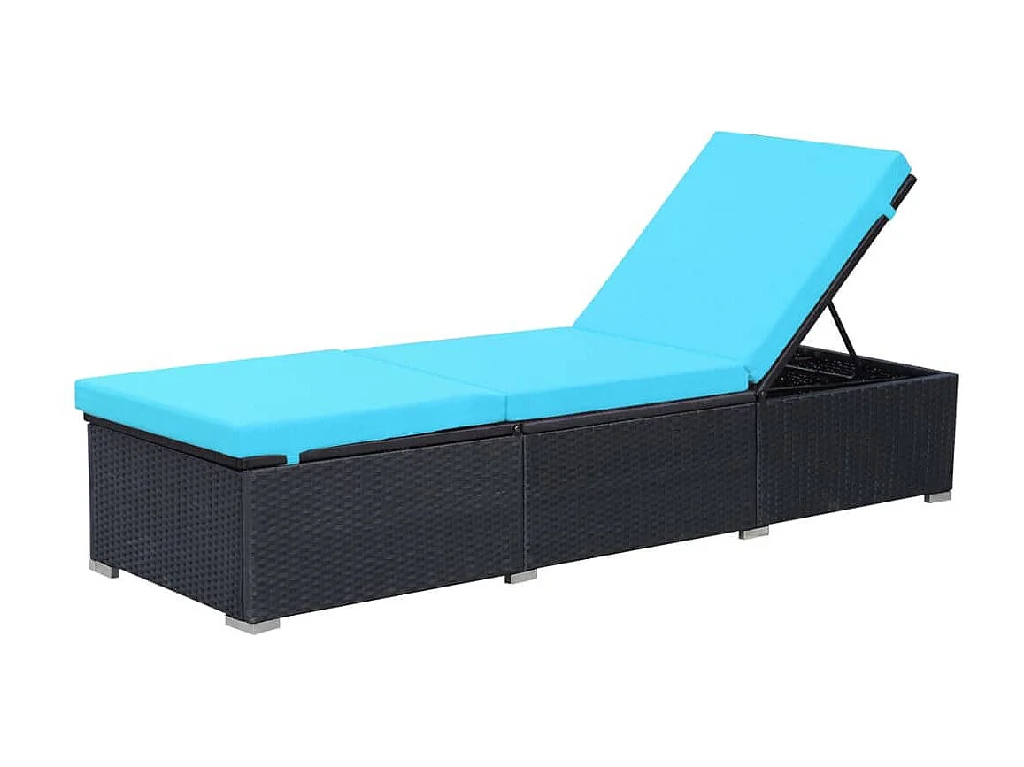 Chaise longue avec coussin Résine tressée Noir