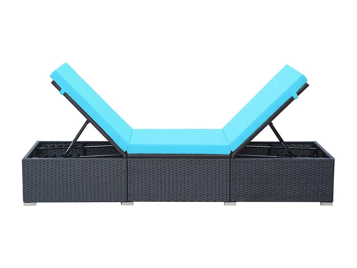 Chaise longue avec coussin Résine tressée Noir