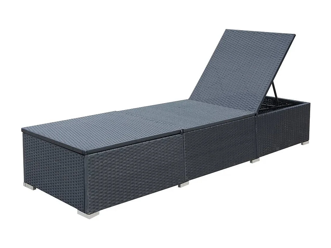 Chaise longue avec coussin Résine tressée Noir