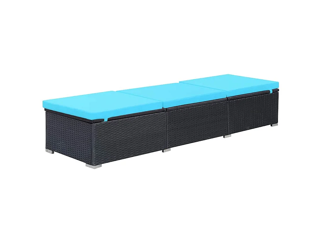 Lettino Prendisole con Cuscino in Polyrattan Nero
