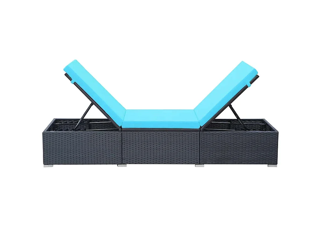 Lettino Prendisole con Cuscino in Polyrattan Nero