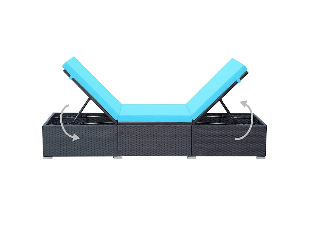 Lettino Prendisole con Cuscino in Polyrattan Nero