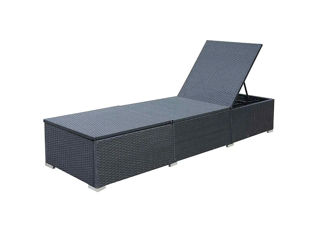 Lettino Prendisole con Cuscino in Polyrattan Nero