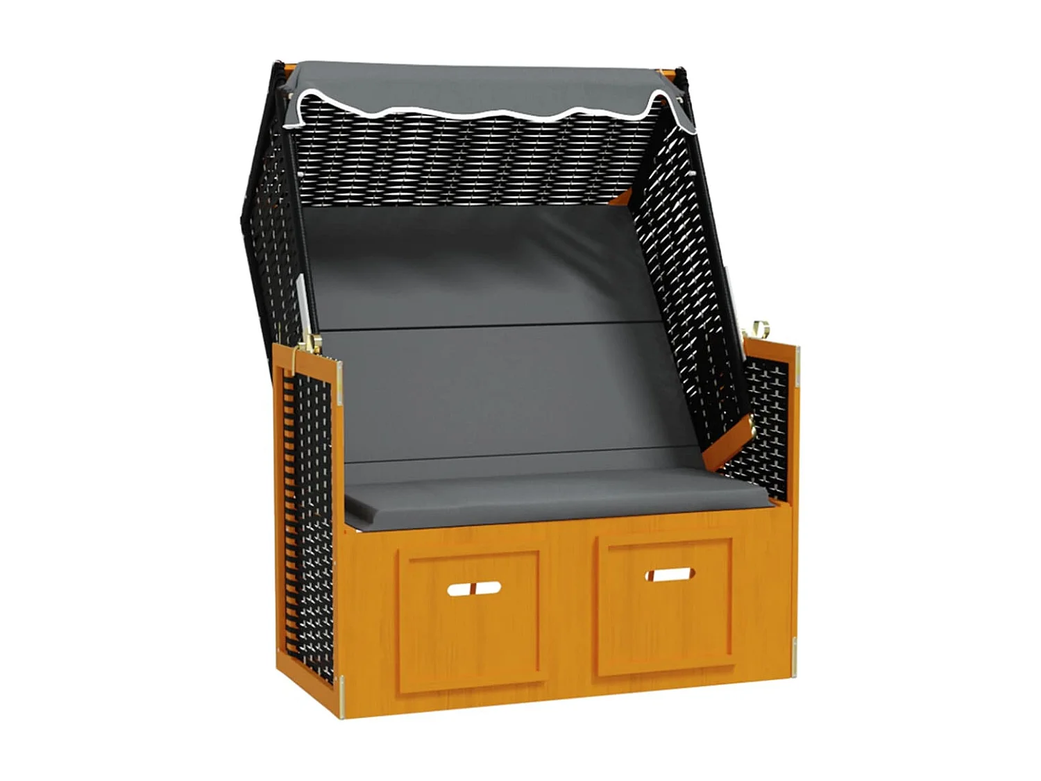 Strandkorb mit Dach Poly Rattan & Massivholz Schwarz Anthrazit