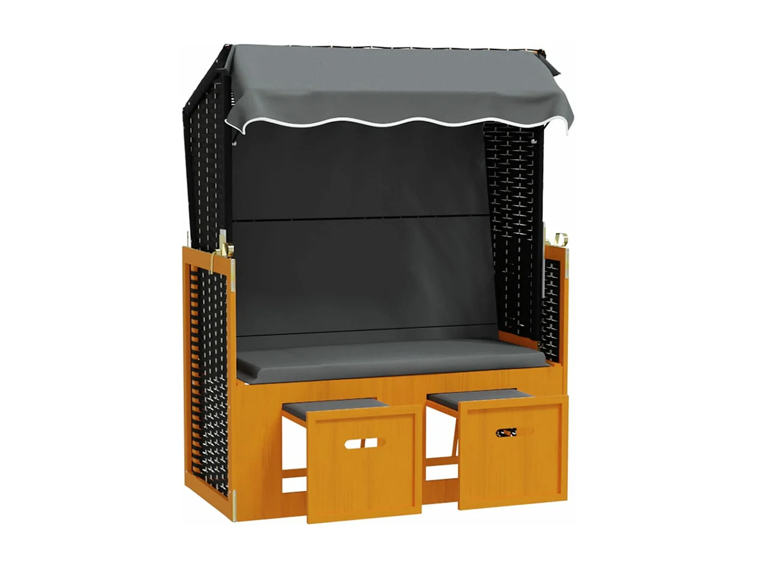 Strandkorb mit Dach Poly Rattan & Massivholz Schwarz Anthrazit