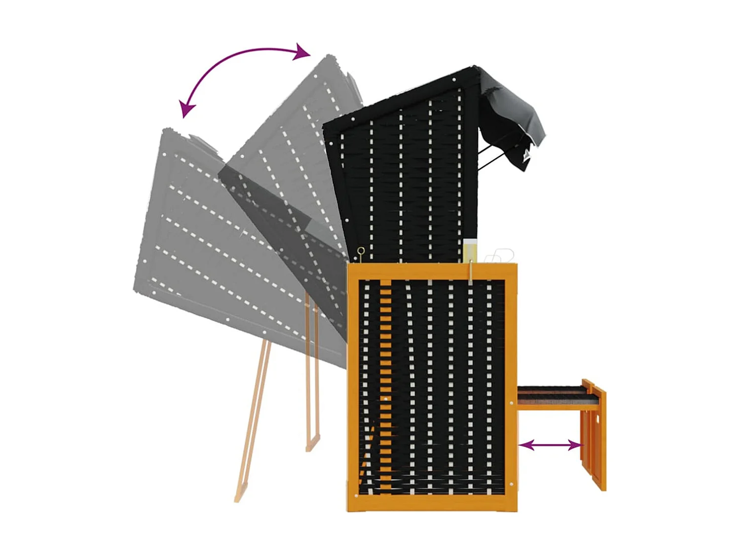 Strandkorb mit Dach Poly Rattan & Massivholz Schwarz Anthrazit