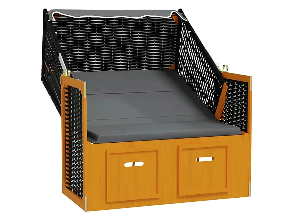 Strandkorb avec auvent résine tressée et bois solide anthracite